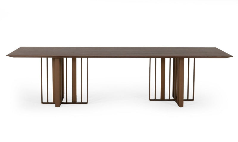 118" Stainless Steel Double Pedestal Base Dining Table - Brown