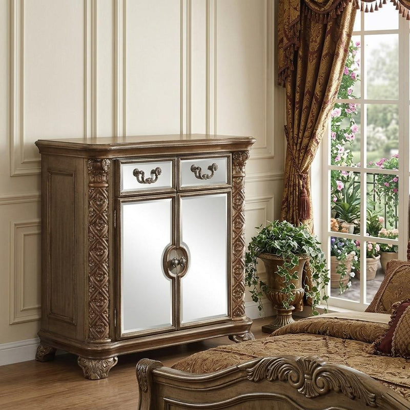 Carved Scrollwork Solid Wood Two Drawer Combo Dresser - Gold