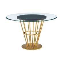 Load image into Gallery viewer, 48" Glass And Stainless Steel Pedestal Base Round Top Dining Table - Brown
