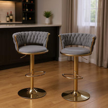 Load image into Gallery viewer, Velvet Metal Low Back Adjustable Height Swivel Bar Chairs (Set of 2) - Gray / Gold
