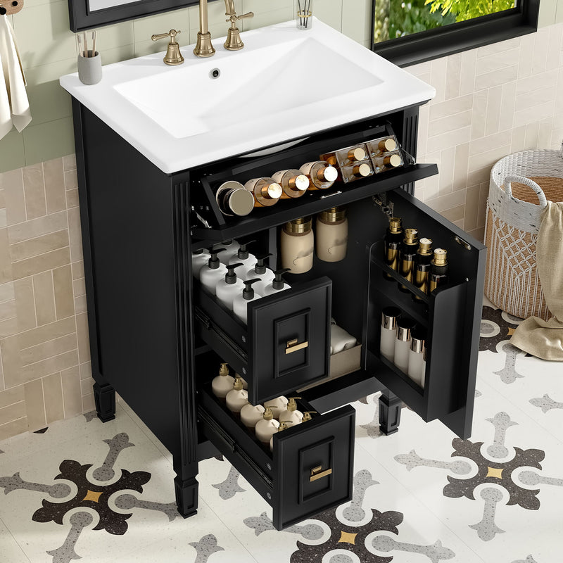 Modern Bathroom Vanity With Sink, Flip Drawer, 2 Drawers, Adjustable Shelf