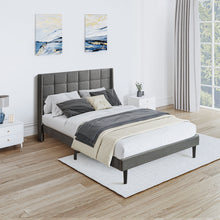 Load image into Gallery viewer, Queen Size Upholstered Platform Bed Frame With Button Tufted Linen Fabric Headboard - Dark Gray
