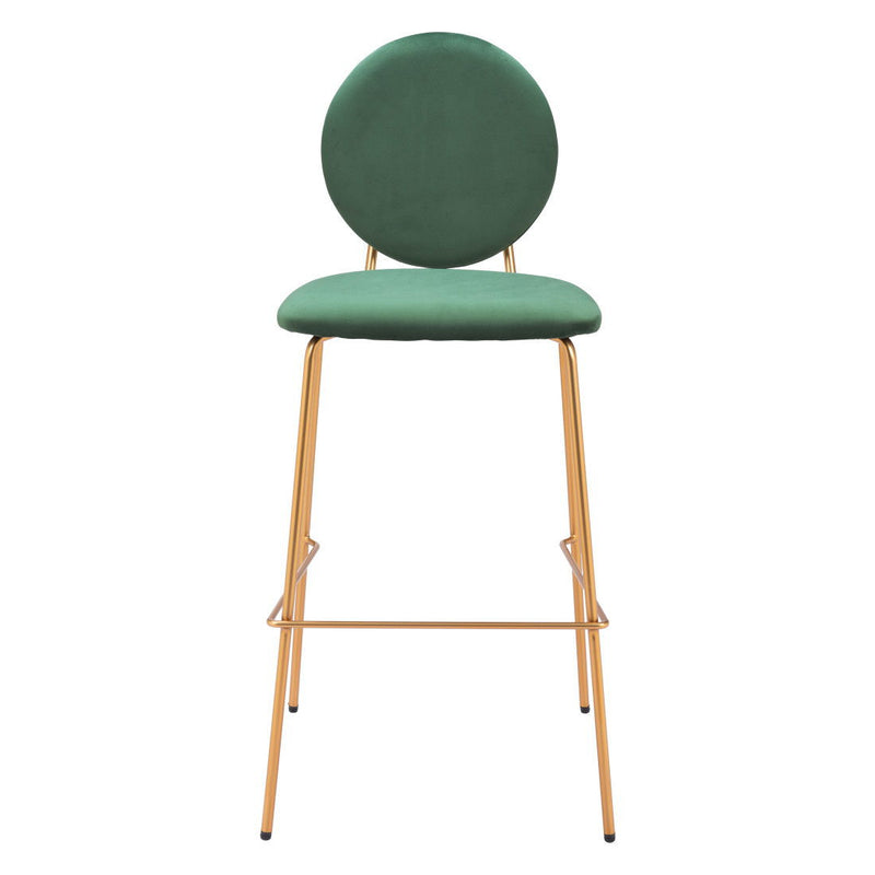 30" Velvet And Steel Bar Height Bar Chairs (Set of 2) - Green / Gold