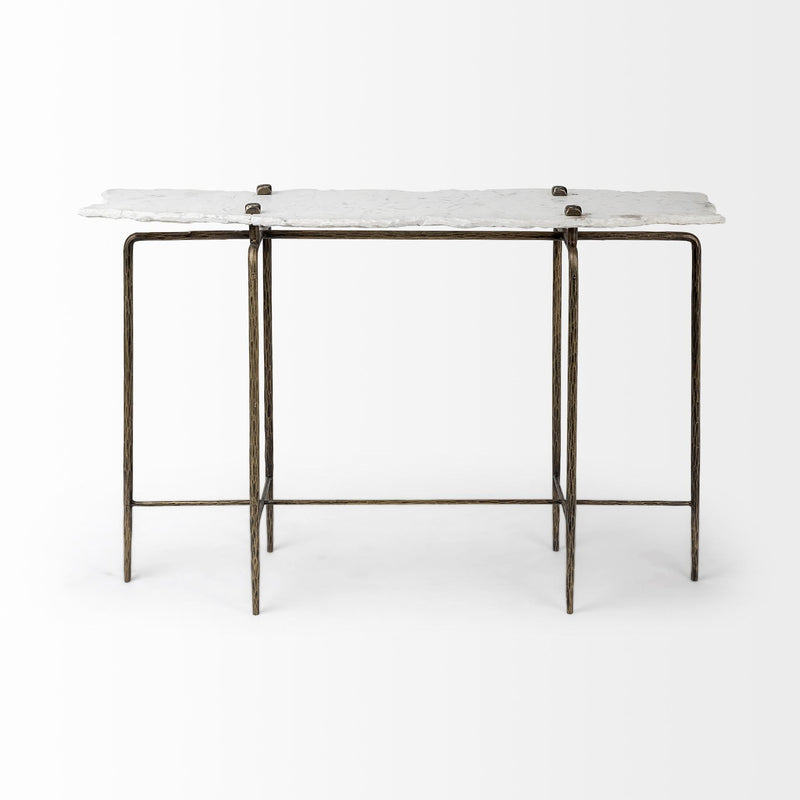 Genuine Marble Console Table - White And Brown
