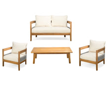 Load image into Gallery viewer, Porto - Outdoor 4 Piece Chat Set, Comfortable Seating, Acacia Wood And Rope, Compact Dimensions - Teak / Beige
