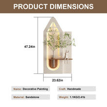 Load image into Gallery viewer, Adjustable 3 Color LED Sandstone Wall Decor With Simulated Plants, Glass Vase &amp; Rabbit Statue - Light Coffee
