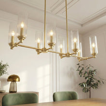Load image into Gallery viewer, Willow - 8 Lights Island With Clear Ribbed Pendant Lamp Satin - Antique Brass / Clear / Gold
