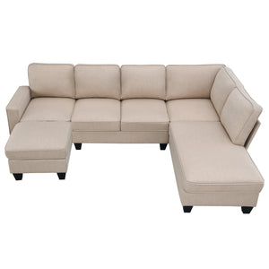 [VIDEO provided] [New] 104.3*78.7" Modern L-shaped Sectional Sofa,7-seat Linen Fabric Couch Set with Chaise Lounge and Convertible Ottoman for Living Room,Apartment,Office,3 Colors