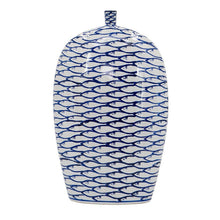 Load image into Gallery viewer, Fish Print Oval Table Vase - Blue / White
