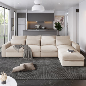 U_Style Modern Large L-Shape Feather Filled Sectional Sofa,  Convertible Sofa Couch with Reversible Chaise for Living Room