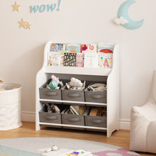 Load image into Gallery viewer, Bookshelf With 6 Storage Bins, Multi Functional Children's Bookcase And Toy Organizer - White
