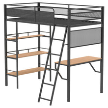 Load image into Gallery viewer, William - Twin Loft Bed 3 Shelf With Built In Desk - Matte Black
