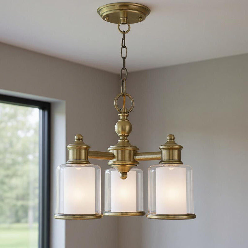 14'' Three Light Dimmable Chandelier With Shades - Antiqued Brass