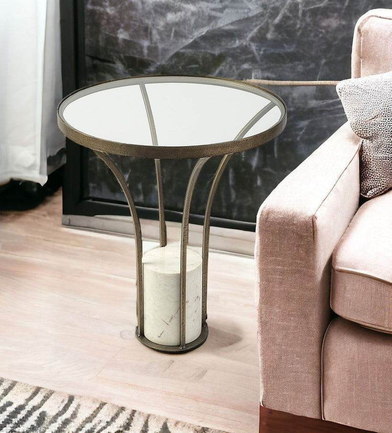 Glass Round End Table - Black And White
