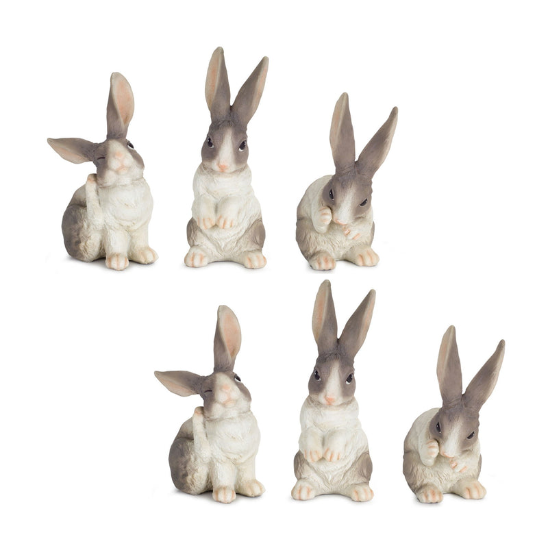 Poly Rabbit Figurine (Set of 6) - Gray / White