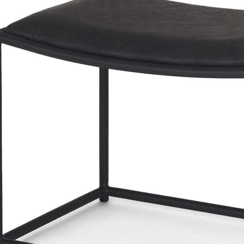 Metal Genuine Leather Footstool - Black
