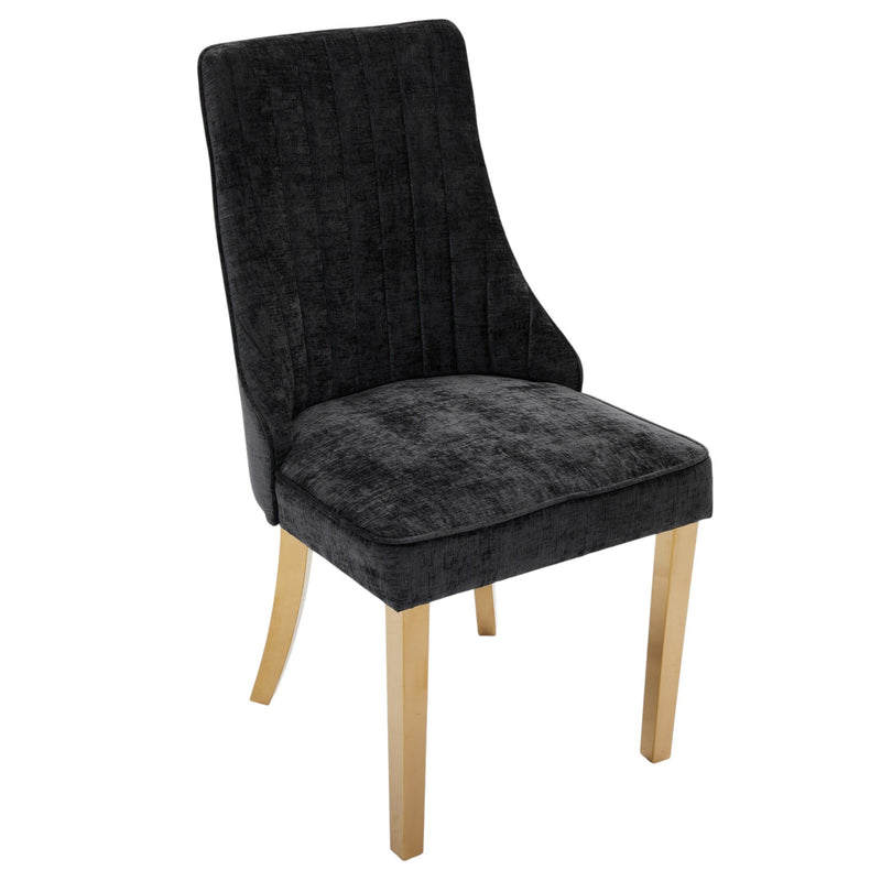 Tufted Stainless Steel Dining Side Chairs (Set of 2) - Black / Gold