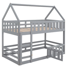 Load image into Gallery viewer, Twin over Twin House Bunk Bed with Fence and Door, Gray
