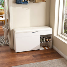 Load image into Gallery viewer, Modern Design Entryway Bench With Adjustable 3 Tier Flip-Up Drawers And Hidden Cabinet - White
