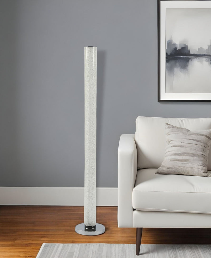 Column Floor Lamp With Clear Drum Shade - White