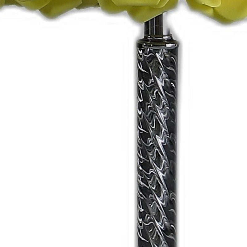 Bedside Table Lamp With Yellow Flowers Drum Shade - Silver