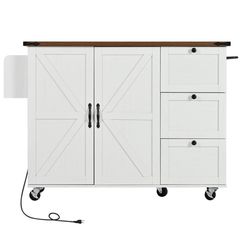 Brown And Wood Flat Door Rolling Kitchen Cart With Storage With USB (755922) - White