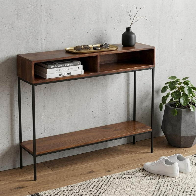 And Black Solid Wood And Iron Console Table With Shelf - Chestnut