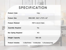 Load image into Gallery viewer, King Bed Frame with Storage Headboard, Charging Station and LED Lights, Upholstered Platform Bed with Heavy Metal Slats, No Box Spring Needed, Noise Free, Easy Assembly, Dark Gray
