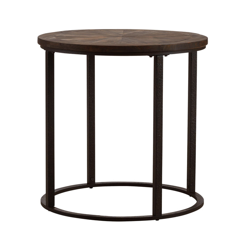 Solid Wood Iron Round End Table - Natural