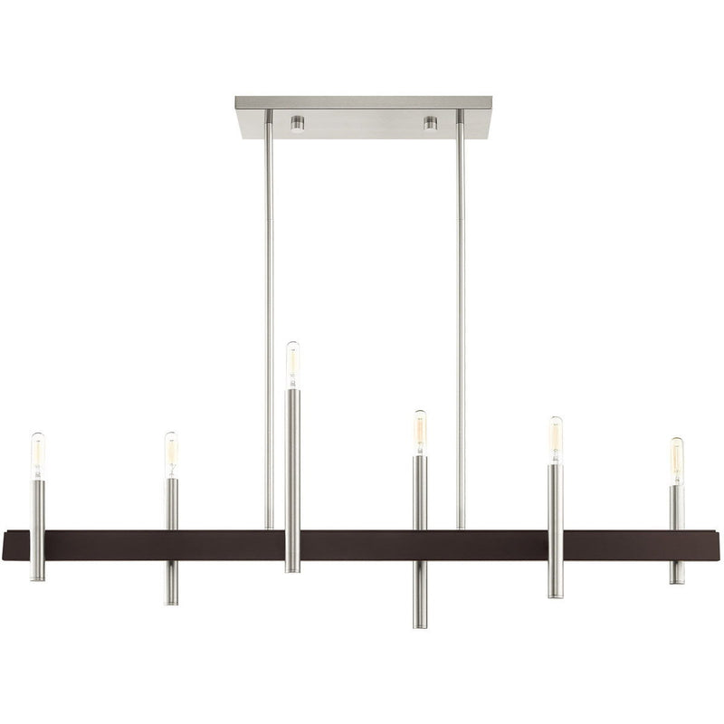 24'' Six Light Dimmable Chandelier With Shades - Nickel