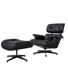 Load image into Gallery viewer, Tufted Genuine Leather Swivel Lounge Chair with Ottoman 35" - Black
