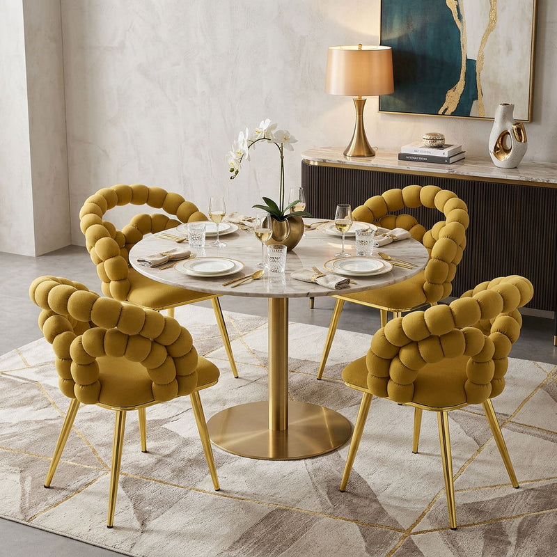 Velvet Metal Partially Open Back Dining Side Chairs (Set of 4) - Yellow / Gold