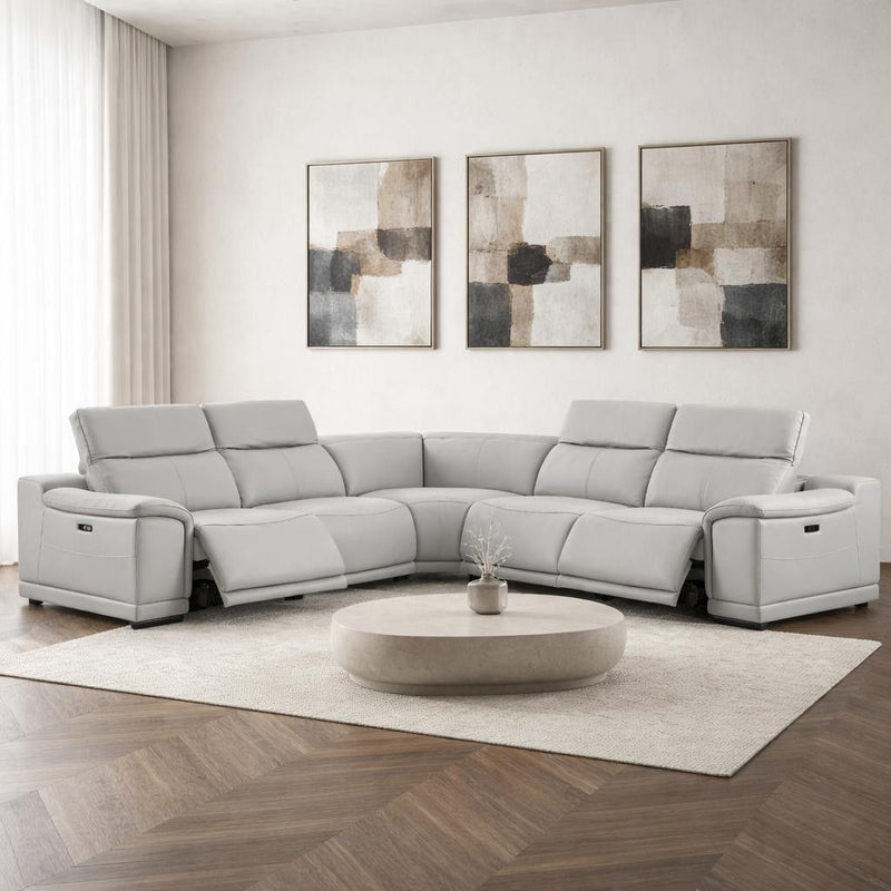 Leather Modular L Shaped Five Piece Corner Sectional - Ash / Gray