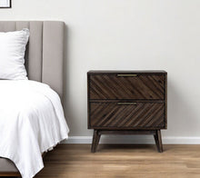 Load image into Gallery viewer, Classic Chevron Nightstand With Two Drawers - Dark Brown
