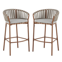 Load image into Gallery viewer, Lodi - Outdoor Matal Rope Barstool, Teak / Beige (Set of 2) - Teak / Beige
