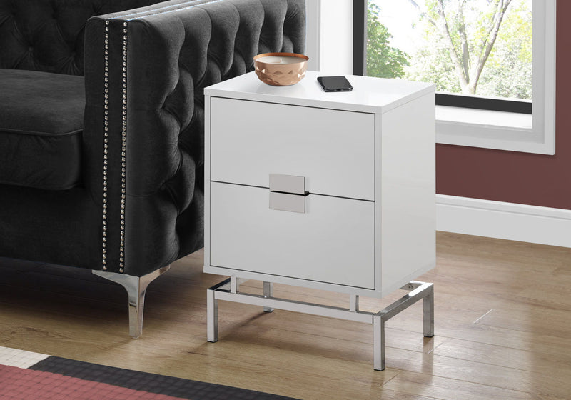 Particle Board And Chrome Metal Accent Table - White