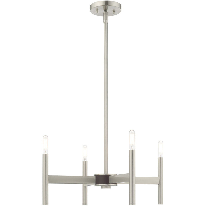 20'' Four Light Dimmable Chandelier With Shades - Nickel