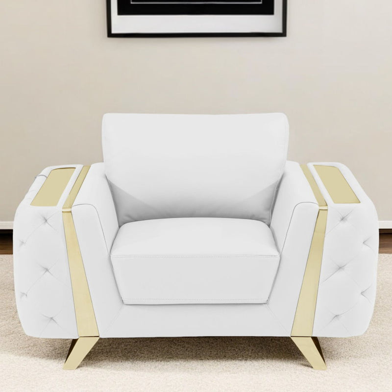 Genuine Leather Club Chair - White And Gold