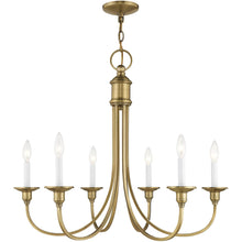 Load image into Gallery viewer, Six Light Metal Dimmable Chandelier With Shades - Antiqued Brass
