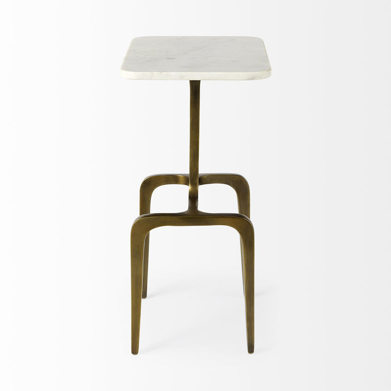 White And Marble And Iron End Table - Gold