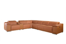 Load image into Gallery viewer, Italian Leather Power Reclining U Shaped Seven Piece Corner Sectional With Console - Camel
