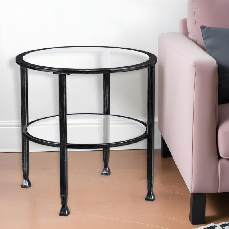 Glass Iron Round End Table - Black