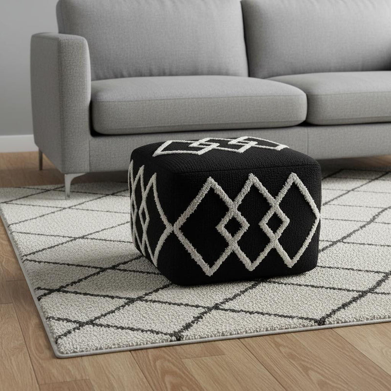 Square Cotton Ottoman - Black