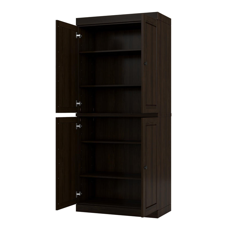 Adjustable Six Tier Library Bookcase With Four Doors (746701) - Espresso