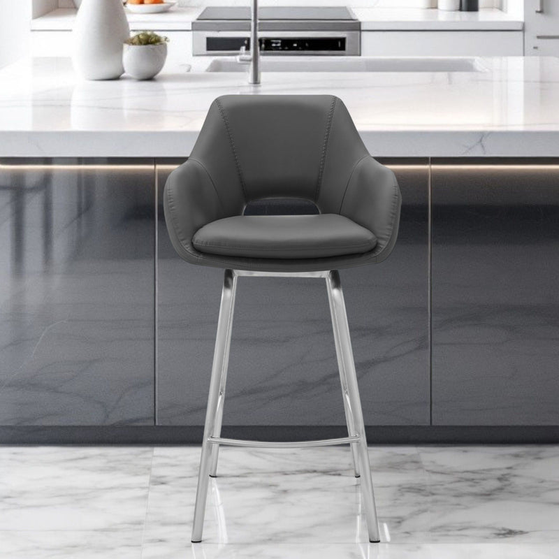41" Swivel Low Back Bar Height Bar Chair - Gray / Silver
