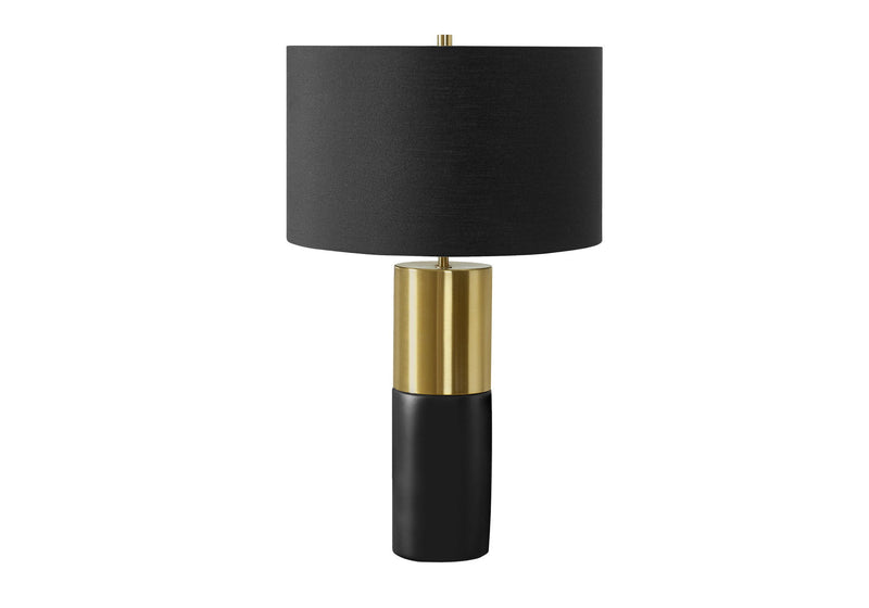 Concrete Cylinder Table Lamp With Black Drum Shade - Black And Gold