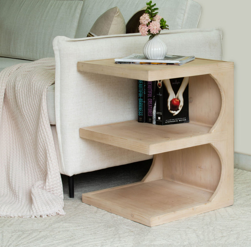 Solid Wood End Table With Two Shelves - Natural