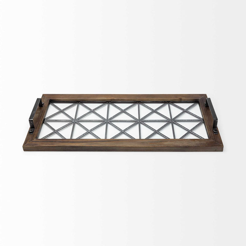 28" Wood Indoor Outdoor Tray With Handles - Brown