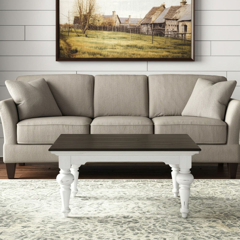 39" Wood Square Distressed Coffee Table - Brown And White
