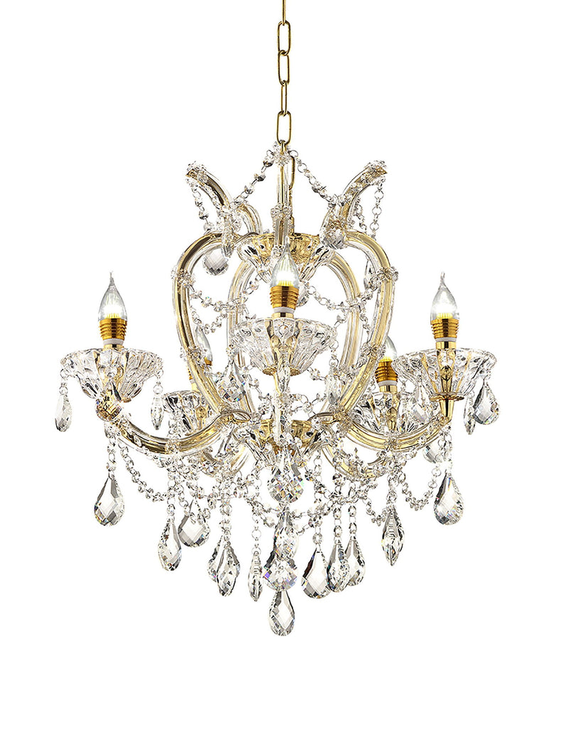 Five Light Glam And Faux Crystal Chandelier - White / Gold